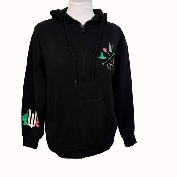 Wicked Womens Black Hoodie Size XS Sweatshirt Embroidery Witchy Kangaroo Pockets - Picture 15 of 16